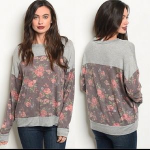 Burgundy floral top high quality light airy